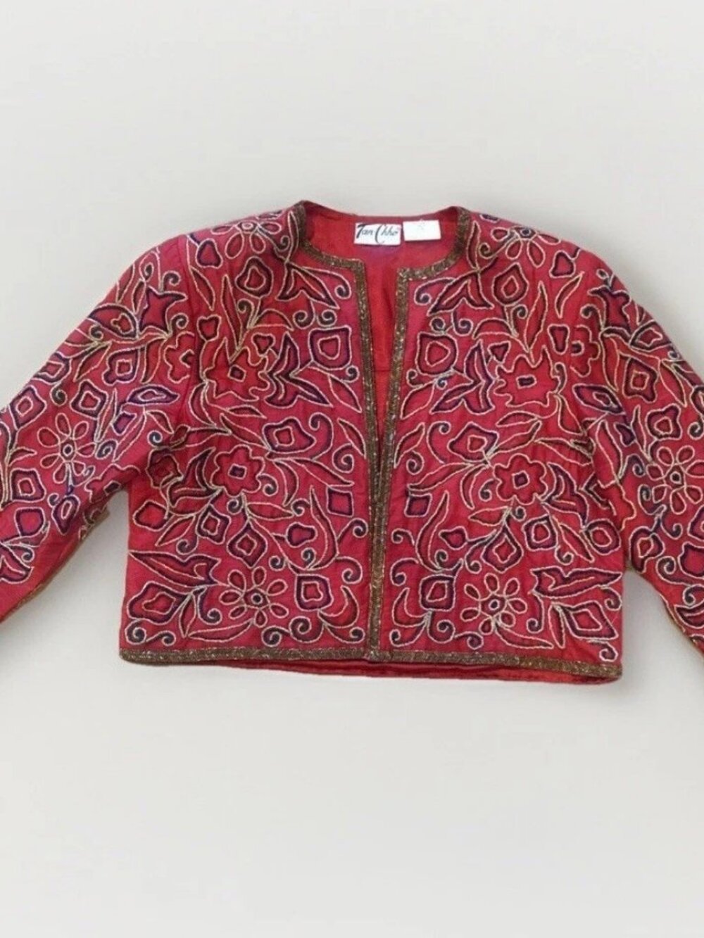 Talitha Red Embroidered Open-Front Jacket